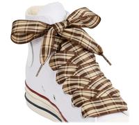 Puzeam 2 Paia di Lacci per Scarpe Piatte in Nastro di Seta Raso 25mm di Larghezza a Scacchi per Scarpe da Ginnastica, Stivali, Ballerine e Pumps（T-Beige Marrone, 140）