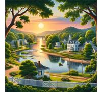 Puzzle 100 Pezzi,35 x 35 cm puzzles per adulti,Paesaggio del villaggio lungo il fiume DIY puzzle Arte,Educativi Stimolanti Puzzles Decorazioni per la Casa