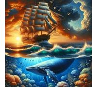 Puzzle 100 Pezzi,jigsaw puzzle per adulti 35x35 cm Balene al tramonto in barca a vela Puzzles Classici,puzzles impegnativo,Impossibile Difficile giochi per tutta la famiglia