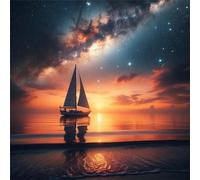 Puzzle 100 Pezzi,jigsaw puzzle per adulti 35x35 cm Barca a vela nel mare del cielo stellato Puzzles Classici,puzzles impegnativo,Impossibile Difficile giochi per tutta la famiglia