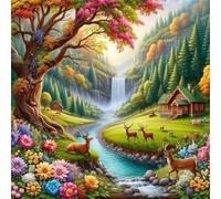 Puzzle 100 Pezzi,jigsaw puzzle per adulti 35x35 cm Cabina della cascata Cervi Puzzles Classici,puzzles impegnativo,Impossibile Difficile giochi per tutta la famiglia