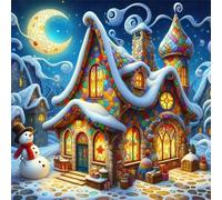 Puzzle 100 Pezzi,jigsaw puzzle per adulti 35x35 cm Casetta colorata con pupazzo di neve Puzzles Classici,puzzles impegnativo,Impossibile Difficile giochi per tutta la famiglia