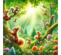 Puzzle 100 Pezzi,jigsaw puzzle per adulti 35x35 cm Scoiattoli del boschetto illuminato dal sole Puzzles Classici,puzzles impegnativo,Impossibile Difficile giochi per tutta la famiglia