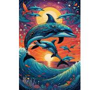 Puzzle 100 Pezzi Luna Delfino Oceano, Puzzle Impossibili Gioco Educativo Sviluppa Pazienza e Destrezza, Lettere sul Retro Facile Montaggio, Regalo per Uomini Donne e Anziani 40 x 28 cm