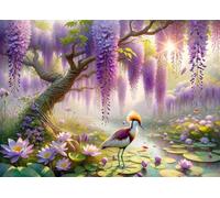 Puzzle 100 Pezzi per Adulti 40 x 28 cm,Uccelli dai fiori viola Rompicapo Classico,Impossibile Difficile Sfidanti Puzzles Gioco di Famiglia e Decorazione Murale