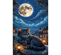 Puzzle 100 Pezzi per Adulti, Gatto Città Luna, Esercitare la Memoria, Migliorare la Concentrazione Lettere sul Retro, Giocattolo Regalo per Uomini Donne e Anziani 40 x 28 cm