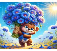 Puzzle 100 Pezzi per Adulti,Puzzles Artistico,Orso Fiore Blu puzzle fai da te Intrattenimento Creativo, puzzles Classico Regali per la casa