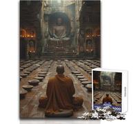 Puzzle 1000 attività educative e divertenti con monaco in meditazione nel tempio, regalo perfetto e premuroso per ogni occasione, dimensioni 38x52cm
