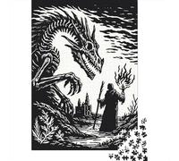 Puzzle 1000 Dragon Vs Wizard Art Print Puzzle Per Adulti Gioco Rompicapo Taglio Di Precisione Regali Unici Per Compleanno E Natale 38x26cm/1000pcs