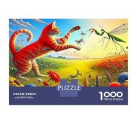 Puzzle 1000 Garden Cat Vs Praying Mantis Puzzle Per Adulti Gioco Rompicapo Taglio Di Precisione Regali Unici Per Compleanno E Natale 70x50cm/1000pcs