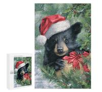 Puzzle 1000 PCS Christmas Bear with Santa Hat Puzzle Per Adulti Schema Di Assemblaggio Sfida Educativa Regali Di Compleanno E Unici 1000 PCS