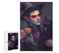 Puzzle 1000 PCS Elf Wizard with Black Cat And Tea Puzzle Per Adolescenti Giochi Rilassanti Sfida Difficile Regali Unici Per Compleanno E Natale 1000 PCS