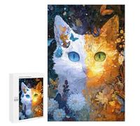 Puzzle 1000 PCS Magical Bi-Color Cat with Butterflies Puzzle Per Adolescenti: Migliorano La Memoria, Sfida Educativa, Regali Per Amici E Familiari 1000 PCS