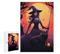 Puzzle 1000 PCS Per Adolescenti Halloween Witch with Black Cat -1 Puzzle Per Adulti Migliora La Memoria Interazione Genitore-figlio Giocattolo Gioco Intellettuale 1000 PCS