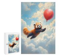 Puzzle 1000 PCS Per Adolescenti Red Panda Balloon Flight Puzzle Per Adolescenti Migliora La Memoria Difficile Da Completare Divertimento in Famiglia E Serata Di Giochi 1000 PCS
