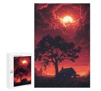 Puzzle 1000 PCS Per Adolescenti Red Sky Cabin Sunset Puzzle Per Adolescenti Migliora La Memoria Difficile Da Completare Divertimento in Famiglia E Serata Di Giochi 1000 PCS