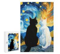 Puzzle 1000 PCS Per Adolescenti Starry Night Black Cat And White Cat Romantic Puzzle Per Adulti Giocattoli Antistress Decorazione Perfetta Regali Per La Riduzione Dello Stress 1000 PCS