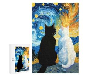 Puzzle 1000 PCS Per Adolescenti Starry Night Black Cat And White Cat Romantic Puzzle Per Adulti Giocattoli Antistress Decorazione Perfetta Regali Per La Riduzione Dello Stress 1000 PCS