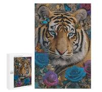 Puzzle 1000 PCS Per Adolescenti Tiger with Flowers And Butterflies Puzzle Per Adolescenti Analisi E Logica Allena Il Tuo Cervello E Le Tue Mani Gioco Di Sfida Unico 1000 PCS