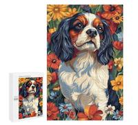Puzzle 1000 PCS Per Adulti Cavalier King Charles Spaniel in Flowers Dog Wall Art Print Puzzle Per Adolescenti Giocattolo Decorazione Da Parete Decorazione Perfetta Difficile Da Completare 1000 PCS