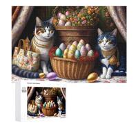 Puzzle 1000 PCS Per Adulti Easter Eggs And Cats Puzzle Per Adulti Giochi Rilassanti Analisi E Logica Riduzione Dello Stress Regali 1000 PCS