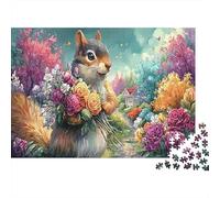Puzzle 1000 Pezzi - Adulti Per, Classici Giochi Relax - Squirrel Holding Flowers Wildlife, Parete Da Decorazione 52x38cm/1000pcs