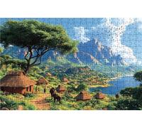 Puzzle 1000 Pezzi, Africa Puzzle 1000 Pezzi per Adulti, Giochi di Puzzles Paesaggio Legno per Tutta la Famiglia, DIY Puzzles per Quadri Moderni Soggiorno Regalo Donna Uomo Festival 50x75 cm RXPT-8734
