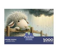 Puzzle 1000 pezzi Agnello Pioggia Decorazione Parete Regali - Pecora su Recinto Legno, Carta Riciclata, Gioco Famiglia Difficile, 38x26cm