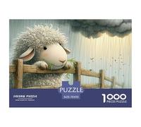 Puzzle 1000 pezzi Agnello Pioggia Uomini Donne - Pecora su Recinto Legno, Attività Famiglia, Gioco Educativo, Sfida, 70x50cm