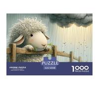 Puzzle 1000 pezzi Agnello Pioggia Uomini Donne - Pecora su Recinto Legno, Attività Famiglia, Gioco Educativo, Sfida, 52x38cm