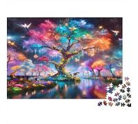 Puzzle 1000 pezzi Albero della Vita Arcobaleno, Lago Specchio, Cartone, Mindfulness e Relax 52x38cm