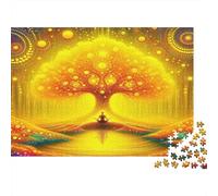 Puzzle 1000 Pezzi Albero della Vita Dorato, Arte Meditativa, Difficile Estremo, Cartone Riciclato per Esperti, Regalo per Anziani, 38x26cm