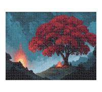 Puzzle 1000 Pezzi - Albero & Rosso - Puzzle in Legno Durevole 1T#494 | Puzzle in Legno, Tagliati con Precisione, Inchiostro dai Colori Vivaci, Hobby Statico, Decorazione per Casa, Regalo, 50x75cm