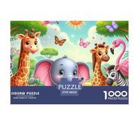 Puzzle 1000 Pezzi Amici Animali Cartoon per Adulti - Carino Elefantino Safari Gioco Difficile per Decorazione Parete e Regali 38x26cm