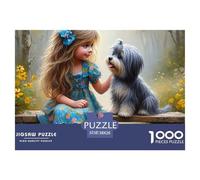 Puzzle 1000 Pezzi Amicizia Bambina e Cane Carta Riciclata - Bambina e Cane sulla Panchina, Decorazione Parete e Antistress 38x26cm