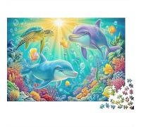 Puzzle 1000 Pezzi Amore di Delfino Delfini nell'Oceano Fogli Cartone Riciclato Puzzle Riduttore d'Ansia Decorazione Pareti Regalo Anniversario Misura 52x38cm