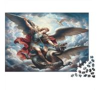 Puzzle 1000 Pezzi Angelo contro Drago per Donne Adulti - Angelo in Sella a un Drago tra le Nuvole Gioco Familiare Divertente e Sfidante e Regalo 70x50cm
