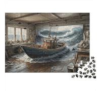 Puzzle 1000 pezzi Arte Nave nella Tempesta Scena Nave Surreale Cartone riciclato Per bambini 12+ Relax mentale 52x38cm