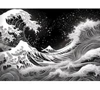 Puzzle 1000 Pezzi Arte per Adulti e Ragazzi, Puzzle Giappone in Legno Adulti, Idea Regalo Jigsaw Onde per Gioco Familiare, Lettere sul retro Jigsaw, per Decorazione la Casa Regalo 75x50cm g-374