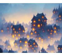 Puzzle 1000 Pezzi Arte Villaggio della Nebbia, 75x50cm Fai Da Te Puzzle Impossibili 1000 Pezzi per Adulti, Alta Qualità di Stampa, Poster Incluso, Sfida Creativa Regalo per Amore e Amico Notte