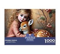 Puzzle 1000 Pezzi Bambina che Abbraccia il Cervo - Bambina con Cervo nel Bosco, Puzzle Sfidante 38x26cm