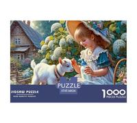 Puzzle 1000 Pezzi Bambina con Capra per Adulti e Bambini - Bambina Nutre Capra Bianca, Estremamente Difficile 38x26cm