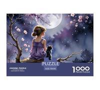 Puzzle 1000 Pezzi Bambina e Gatto sotto la Luna - Bambina sull’Albero con Gatto Nero, Gioco Estremamente Difficile Decorativo 70x50cm