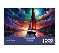 Puzzle 1000 Pezzi Barca a Vela - Arte Barca a Vela Rossa di Notte Puzzle per Adulti Gioco Educativo Regalo Divertente 52x38cm