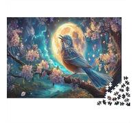 Puzzle 1000 Pezzi Blue Bird Singing Under Full Moon - Classici Giochi Wildlife, Decorazione E Regalo 70x50cm/1000pcs