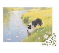 Puzzle 1000 Pezzi Border Collie Drinking Water by The River, Per Bambini E Adulti Puzzle Per Gioco Familiare Difficile Sfida Grandi Dimensioni Regali 1000pcs (75x50cm)