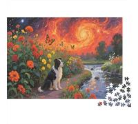 Puzzle 1000 Pezzi Border Collie Squats by The Flowers, Per Bambini E Adulti Puzzle Per Gioco Familiare Impossible Grandi Dimensioni Idea Regalo 1000pcs (75x50cm)