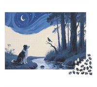 Puzzle 1000 Pezzi Border Collie Squats by The Stream, Per Bambini E Adulti Puzzle Per Gioco Familiare Difficile Sfida Grandi Dimensioni Idea Regalo 1000pcs (75x50cm)
