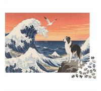 Puzzle 1000 Pezzi Border Collie Standing on The Reef by The Sea, Per Bambini E Adulti Puzzle Per Gioco Familiare Difficile Sfida Grandi Dimensioni Regalo 1000pcs (75x50cm)