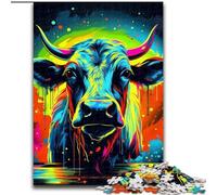Puzzle 1000 pezzi "Bufalo psichedelico" per adulti, sviluppa la coordinazione occhio-mano, perfetto come regalo di compleanno (dimensioni 26x38cm)